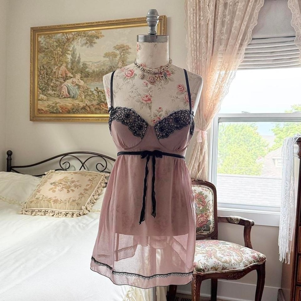 Y2K linea donatella pink lace slip‎ dress size xl